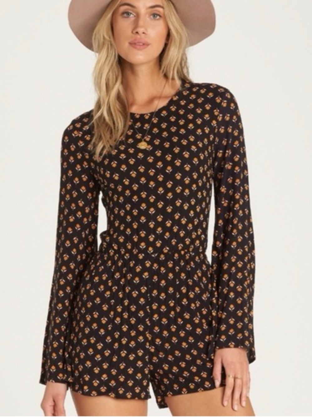 Billabong Black Jumpsuit with Orange Print Motif